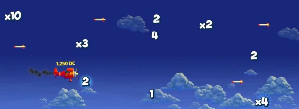 Avia Masters 2 with the balance displayed in digital coins during flight