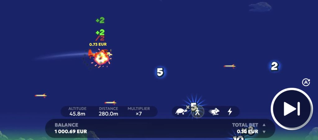 Avia Masters 2 rockets striking the biplane while repair bonuses float nearby